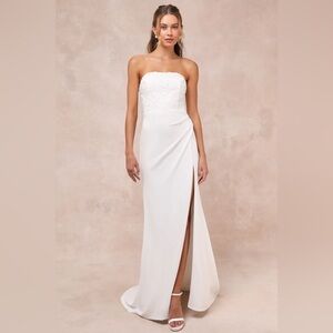 Lulus Refined Glow White 3D Embroidered Sequin Strapless Maxi Dress